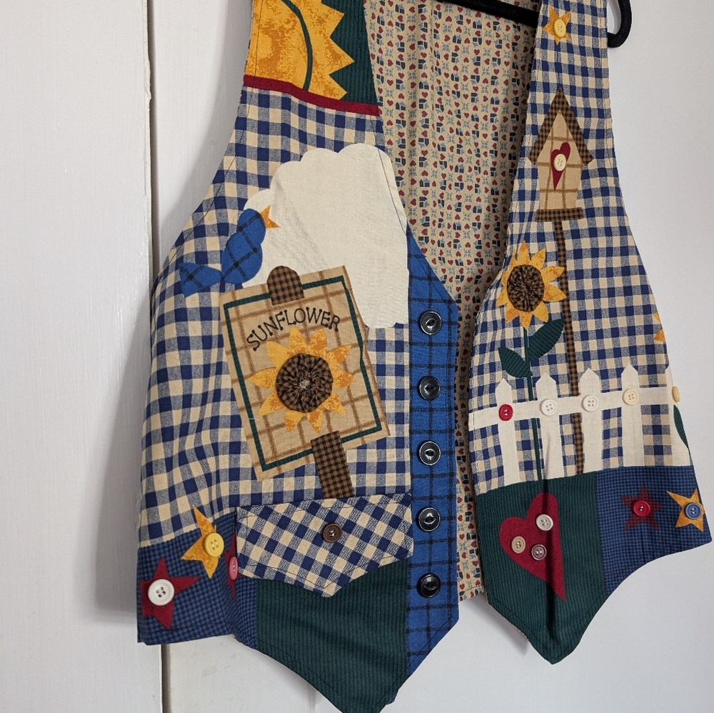 Patchwork Cottagecore Gingham Sunflower Tie-Back … - image 2